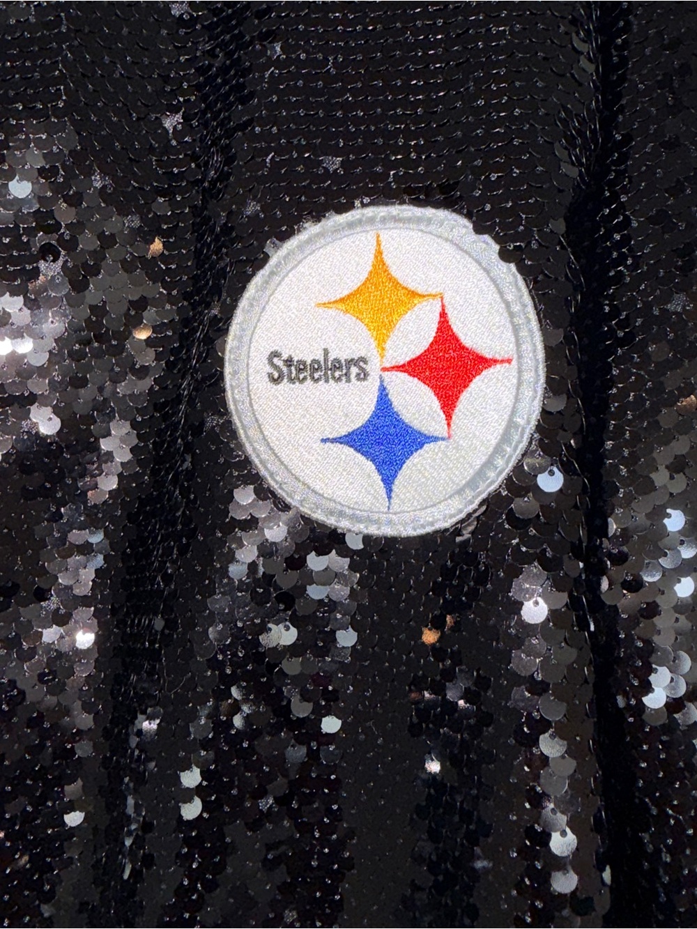 NFL Team Apparel, Sequin Bomber Jacket with Pittsburgh Steelers Patch, Black, OS - Picture 4 of 6